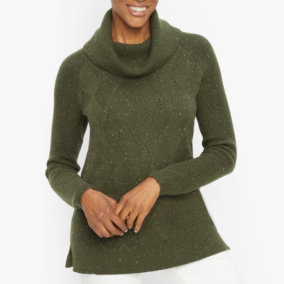 Talbots size XLP pullover sweater cowl neck diamond textured green cotton blend - Picture 1 of 11
